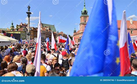 Warsaw Poland 4 June 2023 Hundreds Of Thousands March In Anti