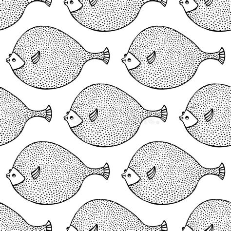 Doodle Fish Black And White Seamless Pattern Stock Vector