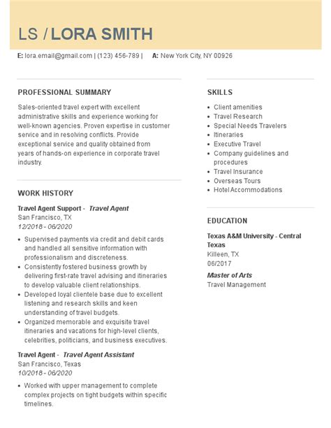 Travel Sales Consultant Resume Examples And Samples For 2024