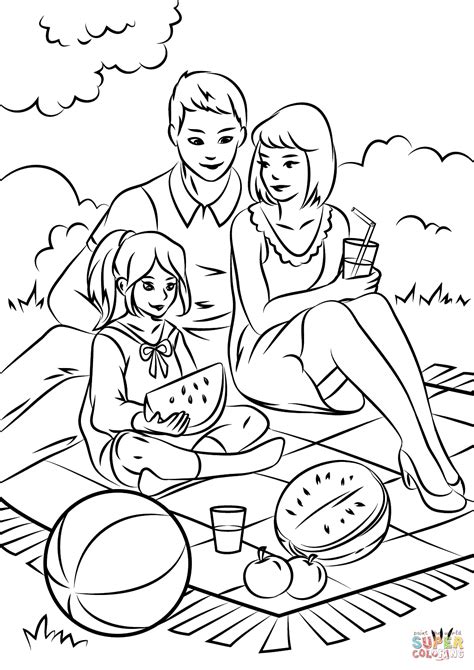 See more ideas about holiday colors, coloring pages, colouring pages. Family Picnic coloring page | Free Printable Coloring Pages