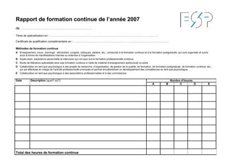 Rapport De Formation Continue De LannÃ©e 2007 Fsp