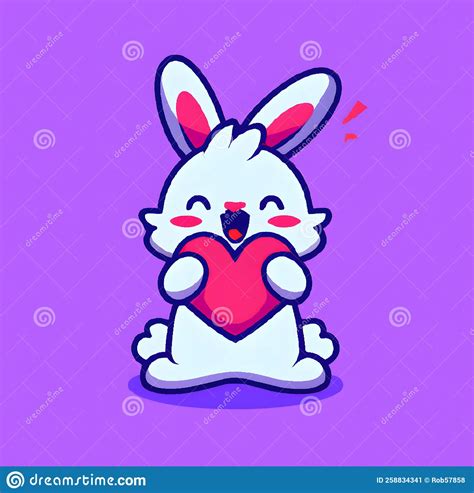 Illustration Of Cute Rabbit With Love Heart Cartoon Icon Stock