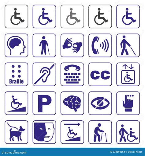Set Of Disability Icons Or Graphic Elements With Information About