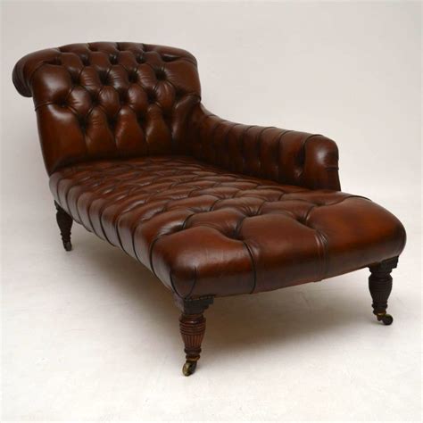 Antique Victorian Deep Buttoned Leather Chaise Lounge Marylebone Antiques