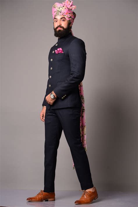 Bespoke Navy Blue Jodhpuri Bandgala Suit For Men Elegant Elite Styli