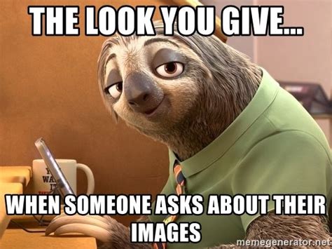 The Look You Give When Someone Asks About Their Images Photography Sloth Meme Generator