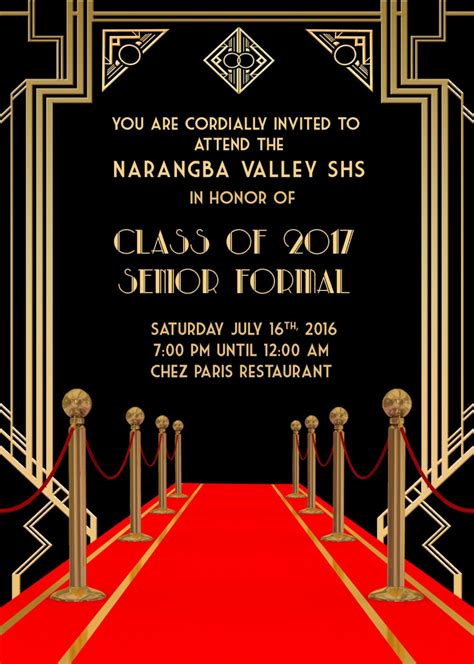 Great Gatsby Style Art Deco Prom Invitation Red Carpet Prom Etsy