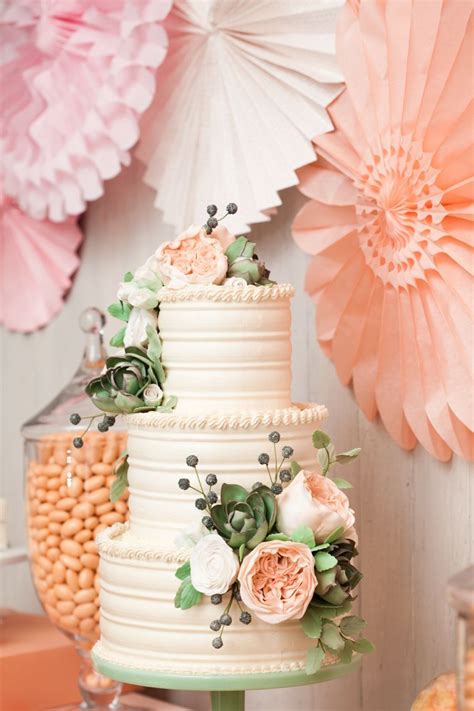 Minted Branch Wedding Cake In Ivory Blush And Sage