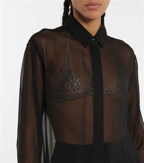 Sheer Silk Shirt In Black Saint Laurent Mytheresa