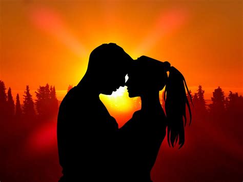 Sunset Love Couple Boy An Girl Silhouette Red Sky Wallpaper Hd ...