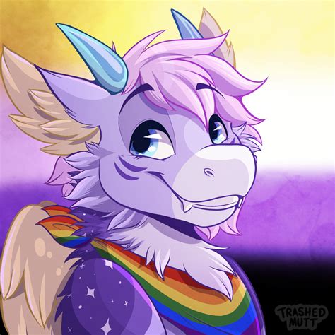Non-Binary Dragon 💛🤍💜🖤 (art by me - trashedmutt on twitter) : r/furry