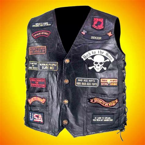 Purchase Leather Motorcycle Biker Vest 23 Patches Size Xl In