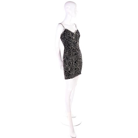Vintage Black Silk Bodycon Dress With Silver Beads at 1stDibs | silver