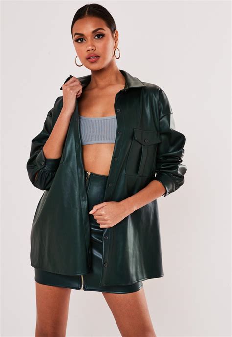 Green Co Ord Faux Leather Oversized Shirt | Missguided