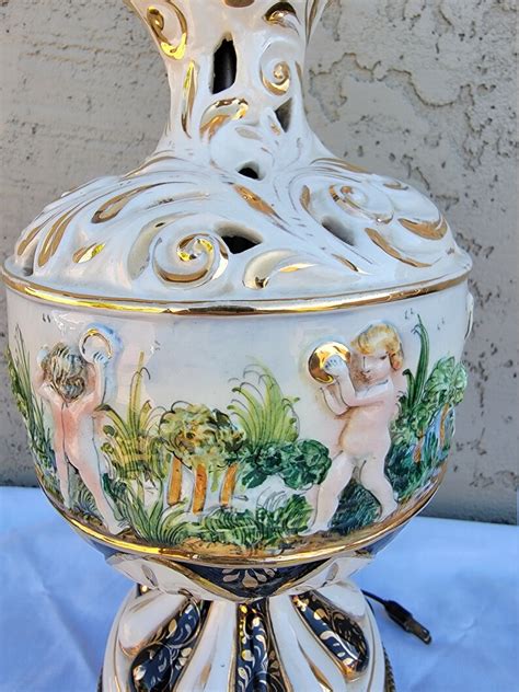Vintage Capodimonte Lamp Nudist Garden Of Eden Hand Painted Etsy