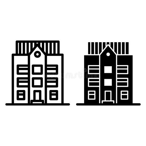 Mieszkanie Domu Linia I Glif Ikona Dwupiętrowego Budynku Wektorowa Ilustracja Odizolowywająca Na