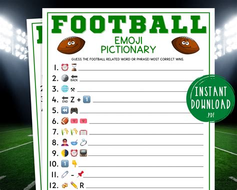 Football Emoji Pictionary Game Super Bowl Party Games Etsy Canada