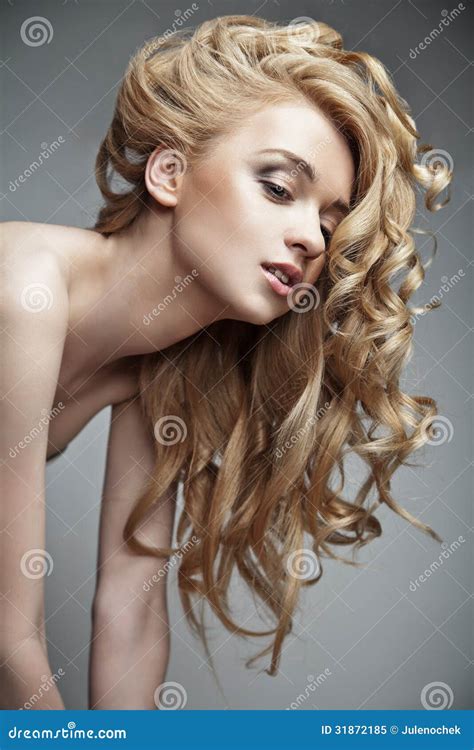 Sensual Woman With Shiny Curly Long Blond Hair Stock Image Image Of Long Healthy