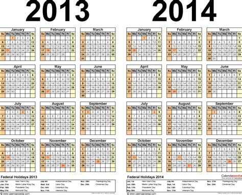 2013 2014 Two Year Calendar Free Printable Word Templates