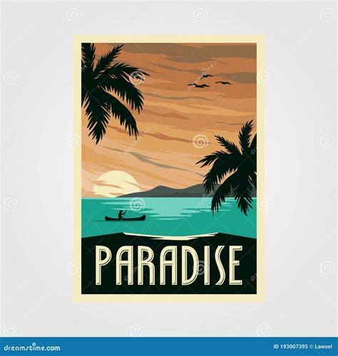 Tropical Paradise Beach Vintage Poster Illustration Design, Vintage