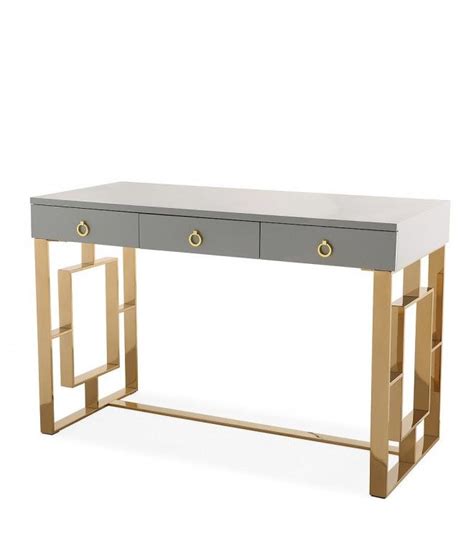 Glam Grey Lacquer Gold Base Desk White Lacquer Desk Desk Furniture