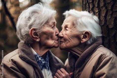 Old Lesbian Couple Created With Generative Ai Technology Stock