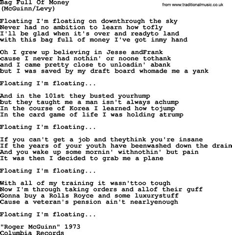 Saving up to buy a new couch with your roommates? Bag Full Of Money, by The Byrds - lyrics with pdf