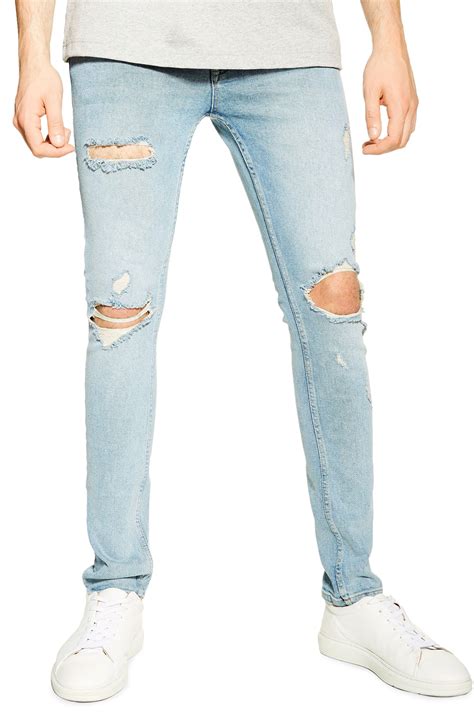 Topman Ripped Stretch Skinny Fit Jeans In Blue For Men Lyst