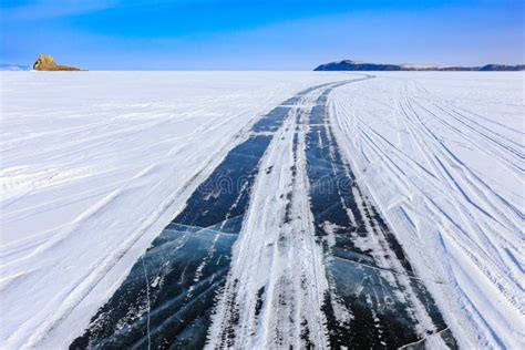 Ice Road At Lake Baikal In Winter Russia Stock Photo Image Of