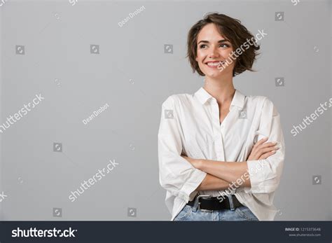 401 Image Of Happy Young Business Woman Posing Isolated Over Grey Wall