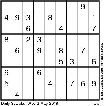 Puzzles for wednesday, 14th july, 2021. The Daily SuDoku
