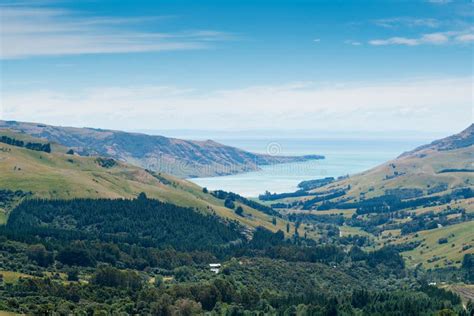 High View From Akaroa Harbour And Mountains On The Banks Peninsula New