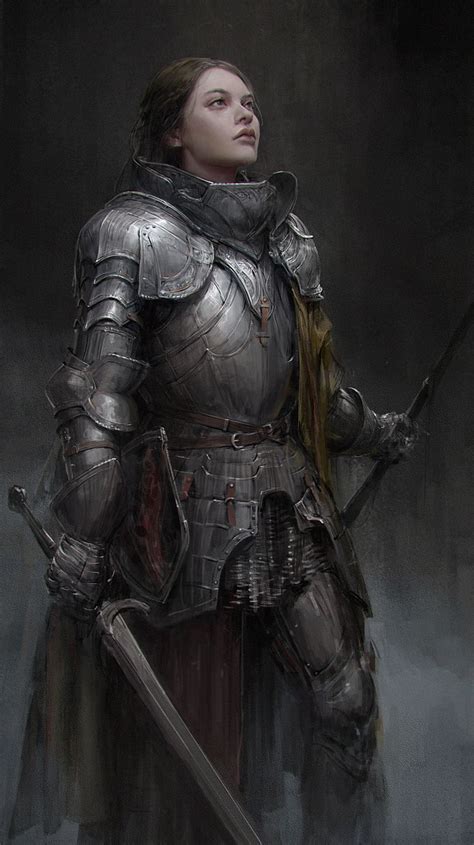 Hd Wallpaper Gray Knight Armor Artwork Women Weapon Adult People