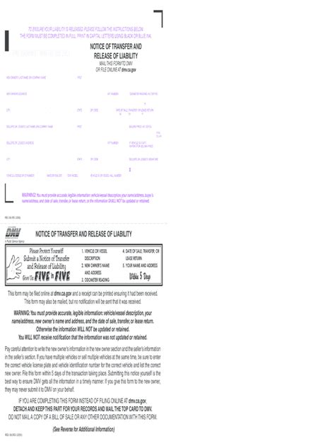 Dmv Notice Of Transfer And Release Of Liability Reg Form Fill Out Sign Online Dochub