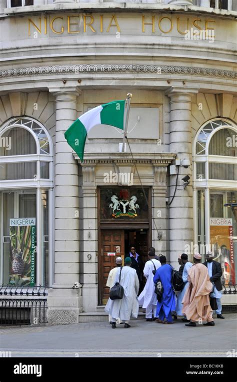 The Nigerian Embassy In London With National Flag Flying And Entrance