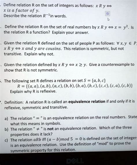SOLVED Define Relation R On The Set Of Integers As Follows X R Y X