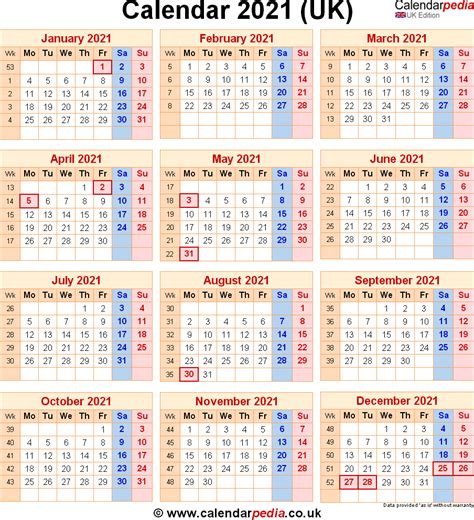 Calendar 2021 Uk With Bank Holidays And Excelpdfword Templates