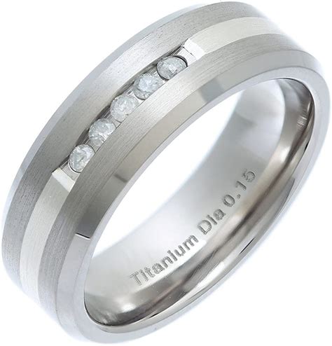 theia anillo de titanio y plata incrustada corte plano mate con diamante de 0 15 ct de 7 mm