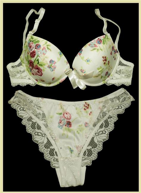 cream satin lace floral prints push up bra panties set 10c 12c 14c 16c ebay