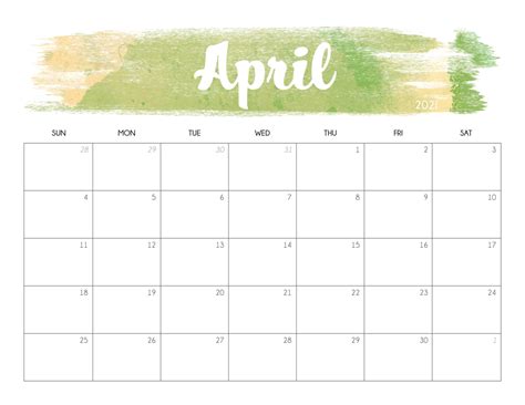 April 2021 Calendar Horizontal Mark Setape2010