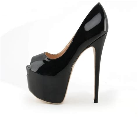 Fantastic Nude Black Patent Leather Ultra High Heel Shoes 16cm Heel Wedding Shoes Platform