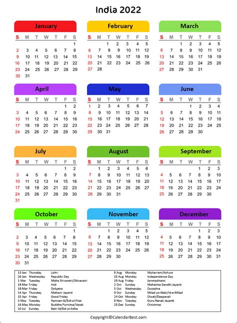 The Best Calendar 2022 With Holidays India Photos Printable Calendar