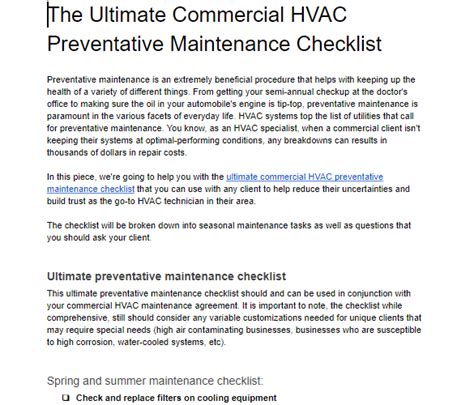 Commercial Hvac Maintenance Checklist Housecall Pro