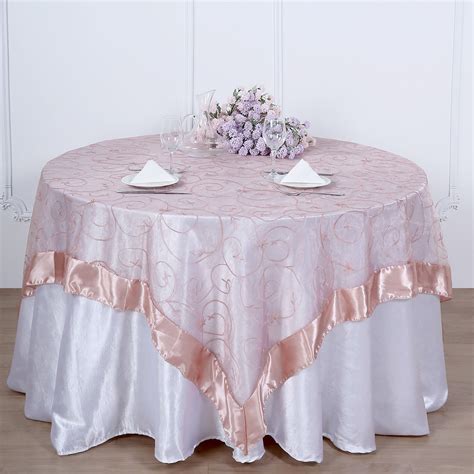 Efavormart X Dusty Rose Satin Edge Embroidered Sheer Organza Square Table Overlay