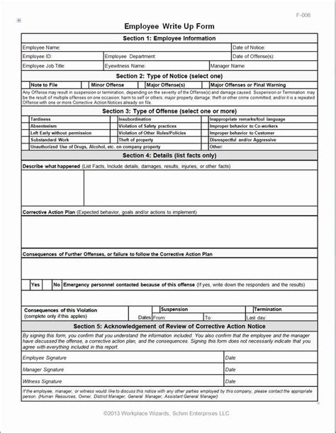 Employee Write Up Forms Template New Employee Write Up Form Templates Word Excel Samples