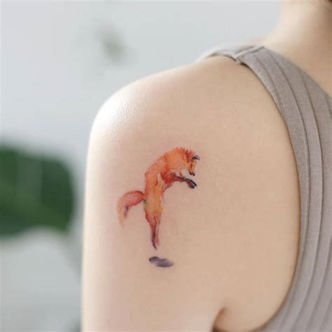 Watercolor Fox Tattoo On The Left Shoulder Blade