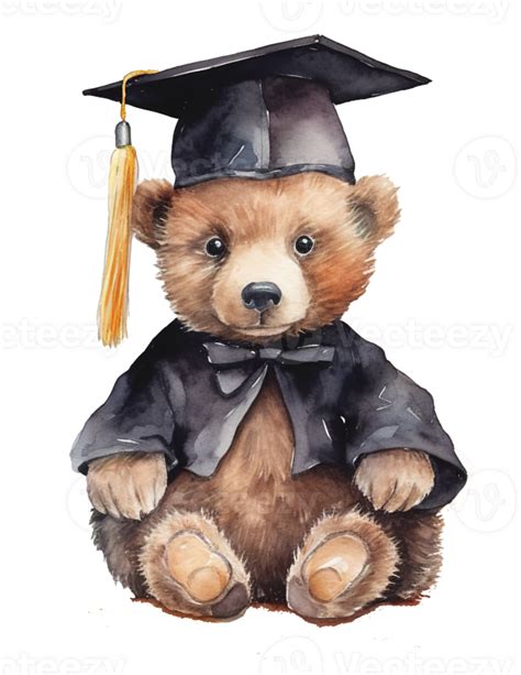 Graduation Bear Wearing A Graduation Cap Watercolor End Of School