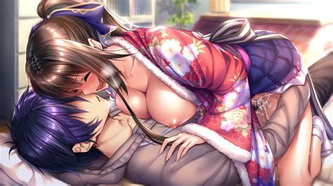 Piromizu Kurohime Yuuhi Amakano 2 Azarashi Soft Game Cg Highres 1girl Blush Breasts