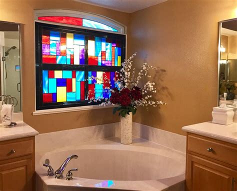 Check out our stained glass window film selection for the very best in unique or custom, handmade pieces from our curtains & window treatments shops. Contemporary Stained Glass Bathroom Window | Winter Garden, FL