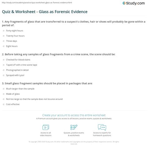 Quiz And Worksheet Glass As Forensic Evidence
